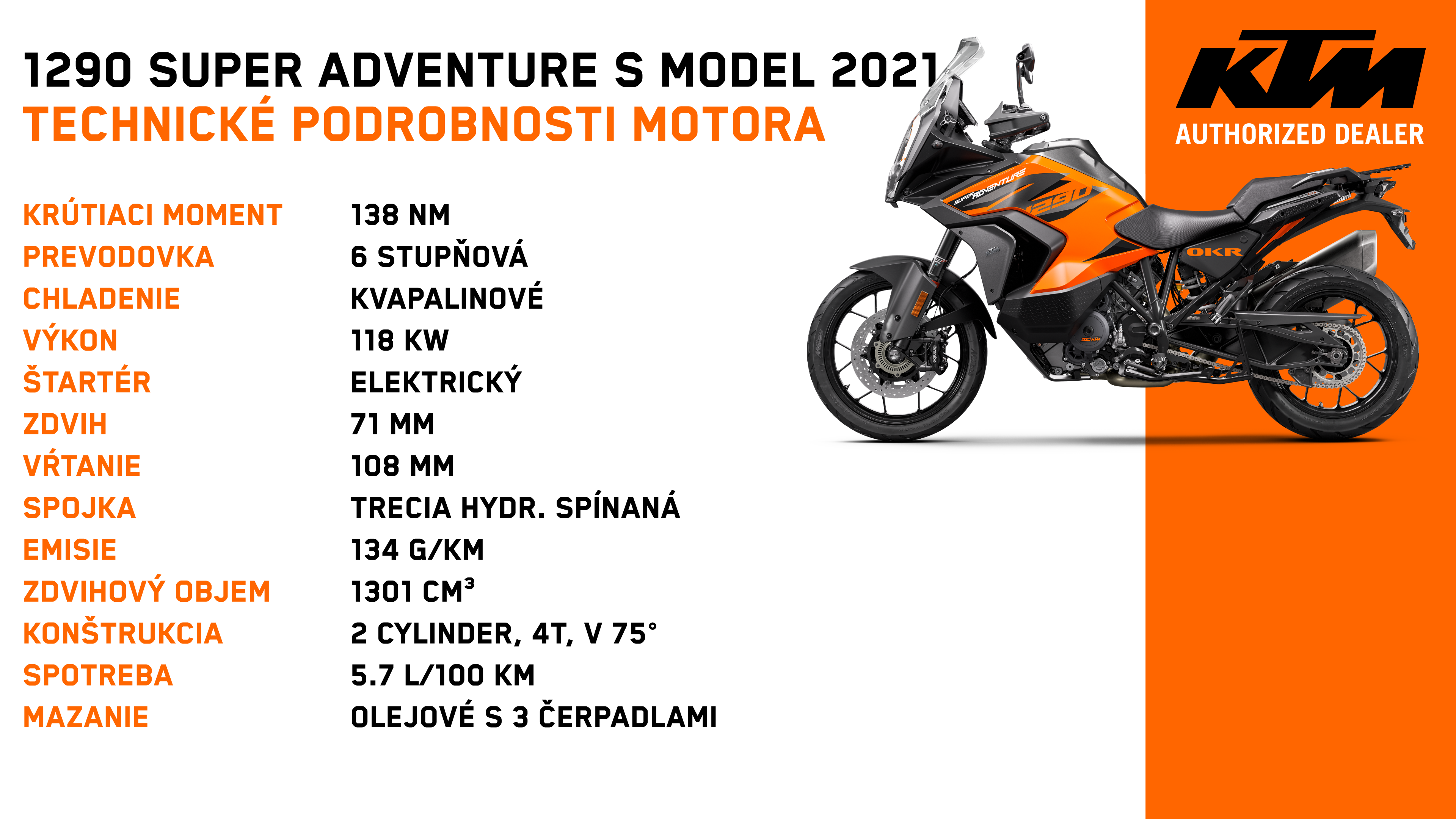 KTM 1290 Super Adventure S 2021 - Rekapitulácia technických údajov