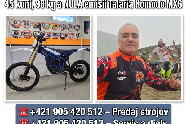 „45 koní, 98 kg a NULA emisií Talaria Komodo MX6